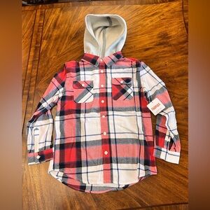 🆕 FabKids Long Sleeve Hooded Plaid Sweater Shirt